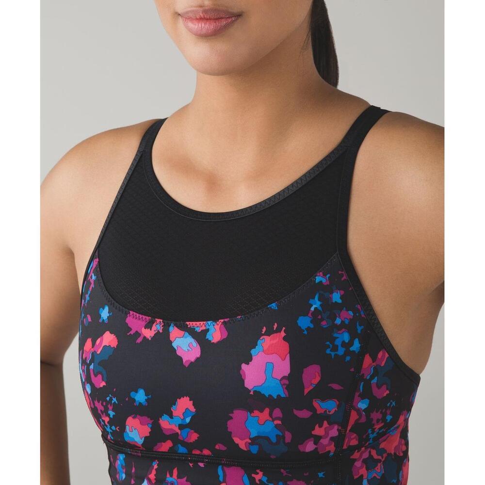 Lululemon Clip-In Long Line Sports Bra Black Blue Pink Purple Floral Mesh Size 4